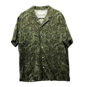 Old Navy Hawaiian Shirt Mens M Green Floral Palm Print Short Sleeve Rayon